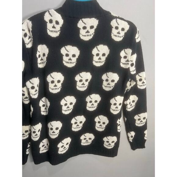 Skull Cardigan Black White Somfort Cozy Y2K Emo Goth Grunge Whimsy Rock Sz L - Picture 10 of 14